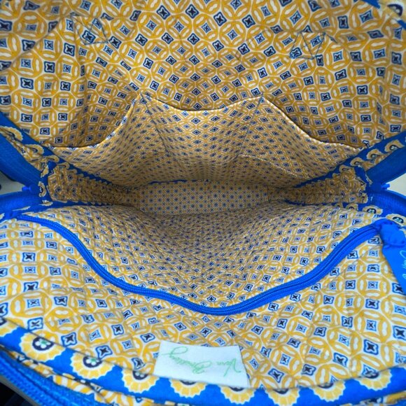 Vera Bradley Blue & Yellow Patterned Quilted Zip Closure & Pockets Shoulder Bag - Picture 10 of 13
